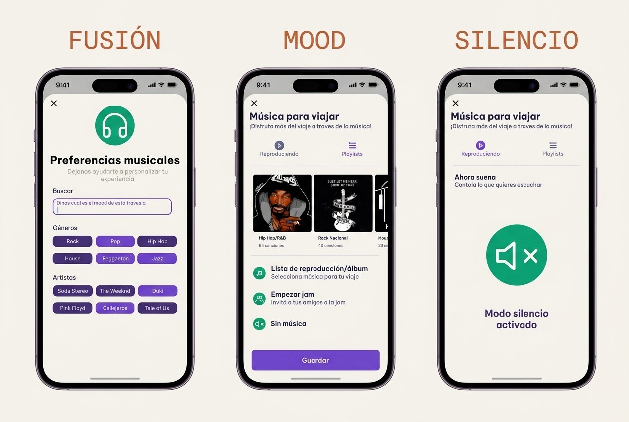 Tres estados clave de Music Match: fusión, playlist por mood y modo silencio