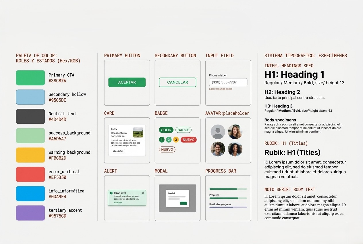 Hero shot — tablero Figma del Design System con paleta, componentes y tipografía